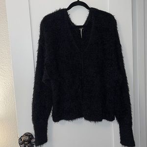 Free People Icing V Neck Pullover Women's Sweater Slouchy Black Size: Small